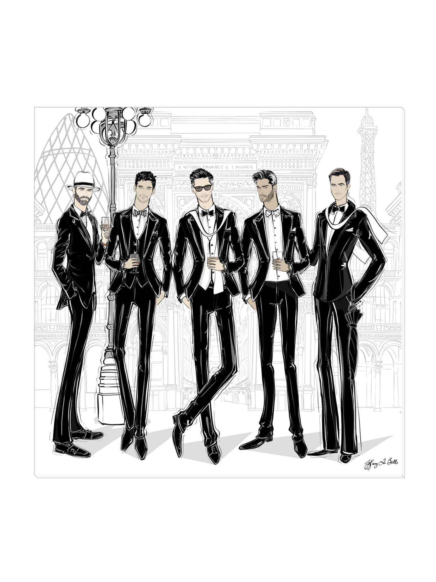 Mens Fashion Week - Illustration - Canvas Gallery Print - Unframed or Framed - Tiffany La Belle