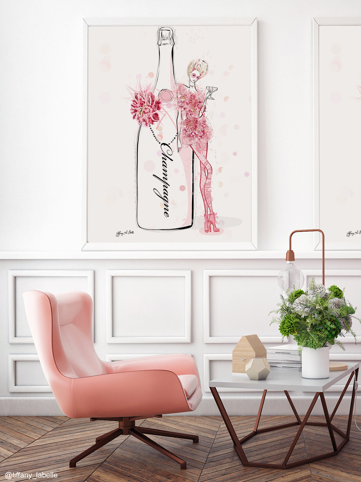 Champagne Bubbles in Elie Saab Floral - Illustration - Limited Edition Print - Tiffany La Belle