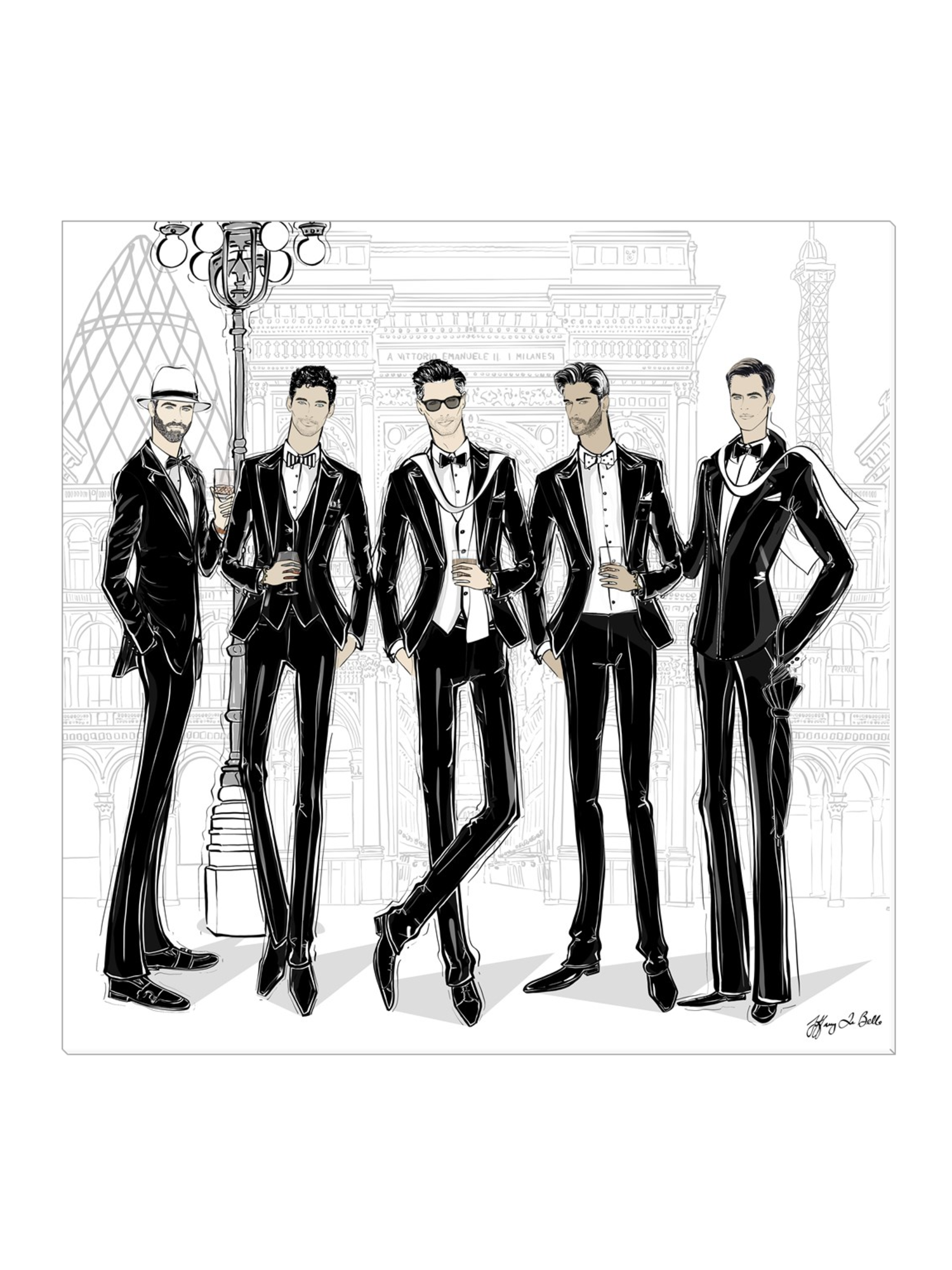 Mens Fashion Week - Illustration - Canvas Gallery Print - Unframed or Framed - Tiffany La Belle
