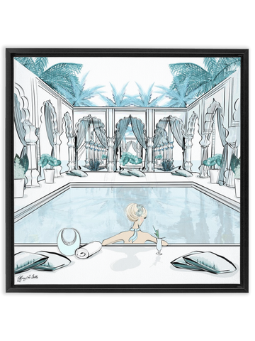 Moroccan Pool Time Blue - Illustration - Canvas Gallery Print - Unframed or Framed - Tiffany La Belle