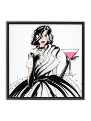 Pugs and Pink Drinks - Illustration - Canvas Gallery Print - Unframed or Framed - Tiffany La Belle