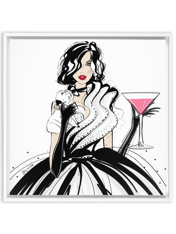 Pugs and Pink Drinks - Illustration - Canvas Gallery Print - Unframed or Framed - Tiffany La Belle