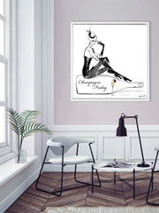 Champagne Friday with Strawberries - Illustration - Canvas Gallery Print - Unframed or Framed - Tiffany La Belle