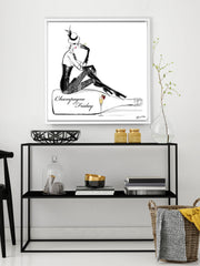 Champagne Friday with Strawberries - Illustration - Canvas Gallery Print - Unframed or Framed - Tiffany La Belle