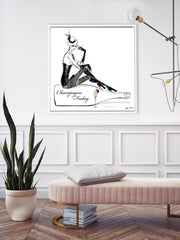 Champagne Friday with Strawberries - Illustration - Canvas Gallery Print - Unframed or Framed - Tiffany La Belle