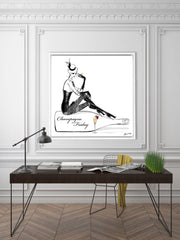 Champagne Friday with Strawberries - Illustration - Canvas Gallery Print - Unframed or Framed - Tiffany La Belle