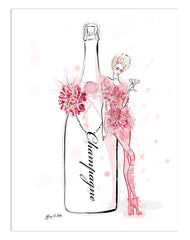 Champagne Bubbles in Elie Saab Floral - Illustration - Limited Edition Print - Tiffany La Belle