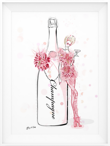 Champagne Bubbles in Elie Saab Floral - Illustration - Limited Edition Print - Tiffany La Belle