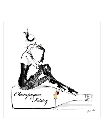 Champagne Friday with Strawberries - Illustration - Limited Edition Print - Tiffany La Belle