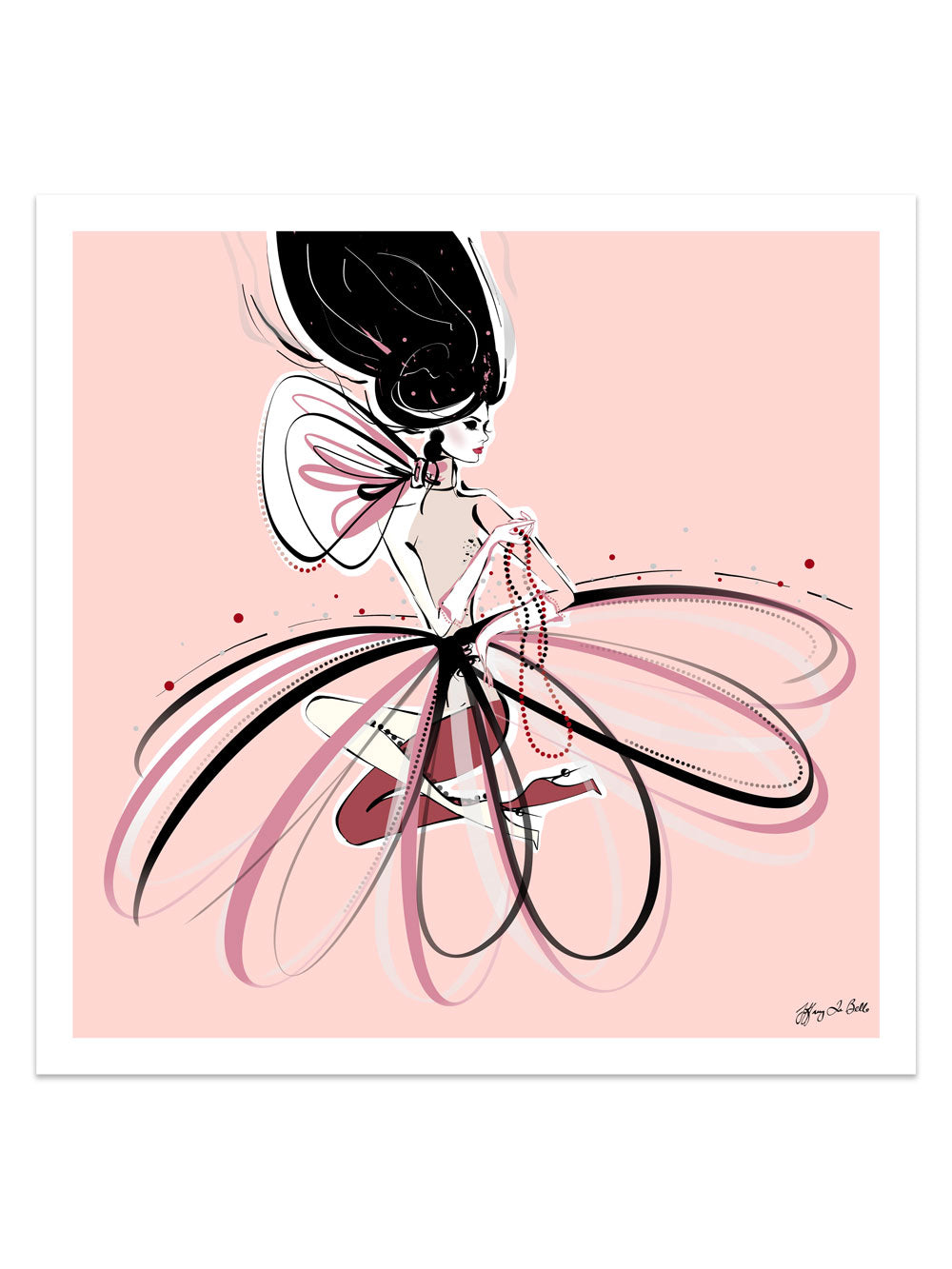 For the Love of Pearls in Pink - Illustration - Limited Edition Print - Tiffany La Belle