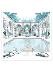 Moroccan Pool Time Blue - Illustration - Limited Edition Print - Tiffany La Belle