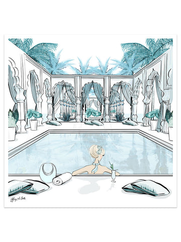 Moroccan Pool Time Blue - Illustration - Limited Edition Print - Tiffany La Belle