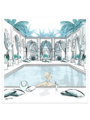 Moroccan Pool Time Blue - Illustration - Limited Edition Print - Tiffany La Belle