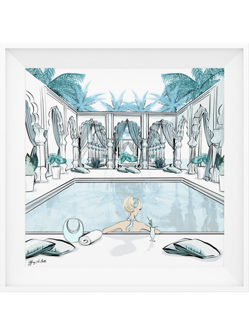 Moroccan Pool Time Blue - Illustration - Limited Edition Print - Tiffany La Belle