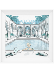 Moroccan Pool Time Blue - Illustration - Limited Edition Print - Tiffany La Belle