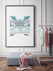 Moroccan Pool Time Blue - Illustration - Limited Edition Print - Tiffany La Belle