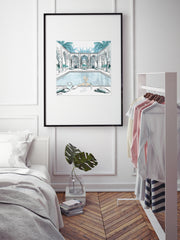 Moroccan Pool Time Blue - Illustration - Limited Edition Print - Tiffany La Belle