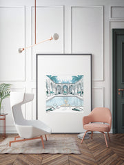 Moroccan Pool Time Blue - Illustration - Limited Edition Print - Tiffany La Belle