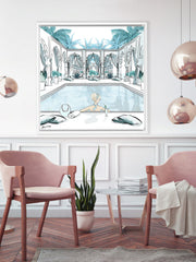 Moroccan Pool Time Blue - Illustration - Canvas Gallery Print - Unframed or Framed - Tiffany La Belle