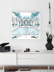 Moroccan Pool Time Blue - Illustration - Canvas Gallery Print - Unframed or Framed - Tiffany La Belle