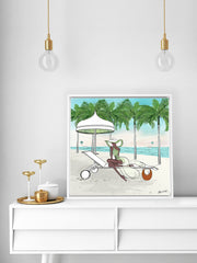 Palm Tree Beach - Illustration - Canvas Gallery Print - Unframed or Framed - Tiffany La Belle
