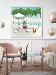 Palm Tree Beach - Illustration - Canvas Gallery Print - Unframed or Framed - Tiffany La Belle