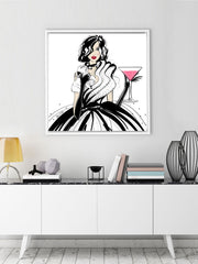 Pugs and Pink Drinks - Illustration - Canvas Gallery Print - Unframed or Framed - Tiffany La Belle