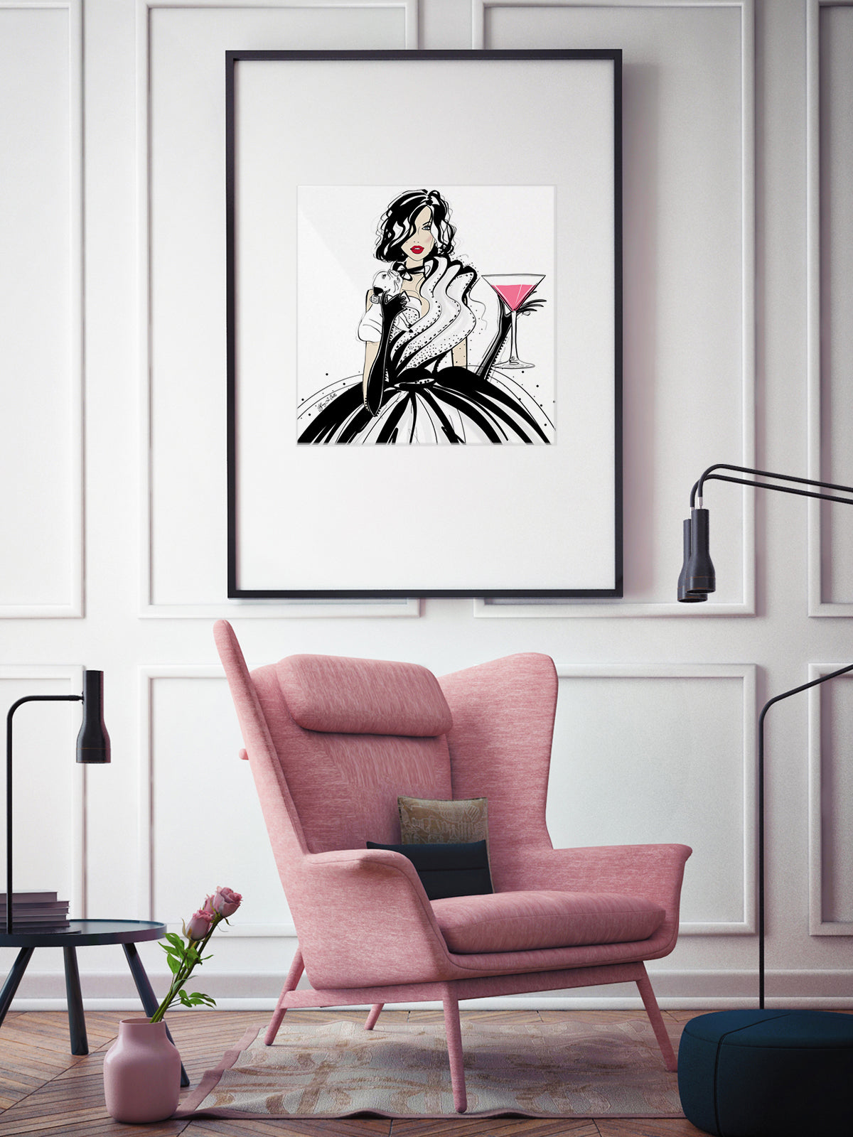 Pugs and Pink Drinks - Illustration - Limited Edition Print - Tiffany La Belle