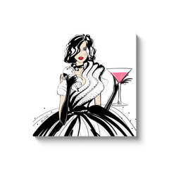 Pugs and Pink Drinks - Illustration - Canvas Gallery Print - Unframed or Framed - Tiffany La Belle