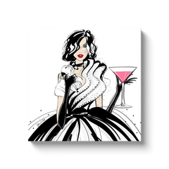 Pugs and Pink Drinks - Illustration - Canvas Gallery Print - Unframed or Framed - Tiffany La Belle